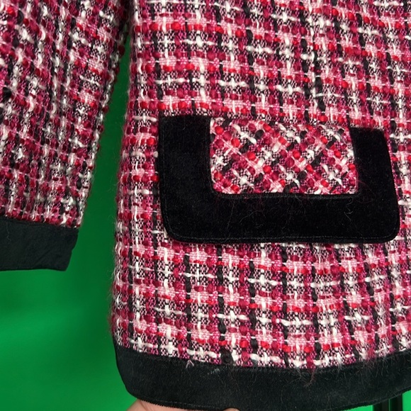 6 Kenzie women jacket Plaid Contrast Trim Double Breasted Tweed 2 Faux pockets - Picture 5 of 13